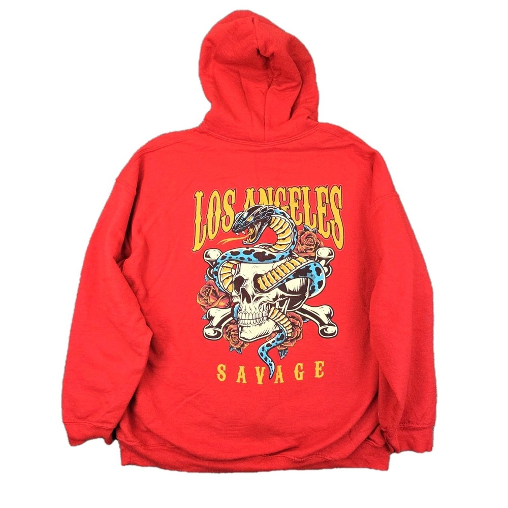 Gildan Heavy Blend Los Angeles‎ Savage Snake Skull Hoodie Red Y2K Style XL